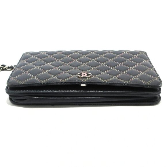 Auth CHANEL Matelasse/Double Stitch - Dark Navy Pink Lambskin Other Style Wallet - Picture 13 of 13